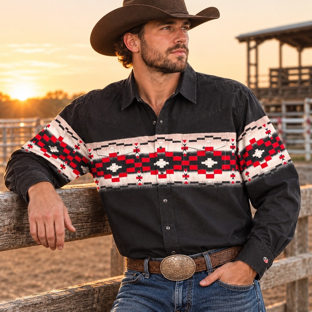 Vintage Cumberland Outfitters Mens Western Shirt Sz XXL Southwestern Pearl Snap